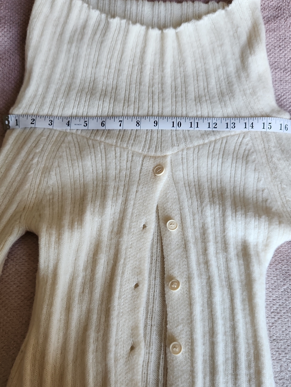 Off-the-Shoulder Cream Ribbed Button Sweater - Picture 3 of 10